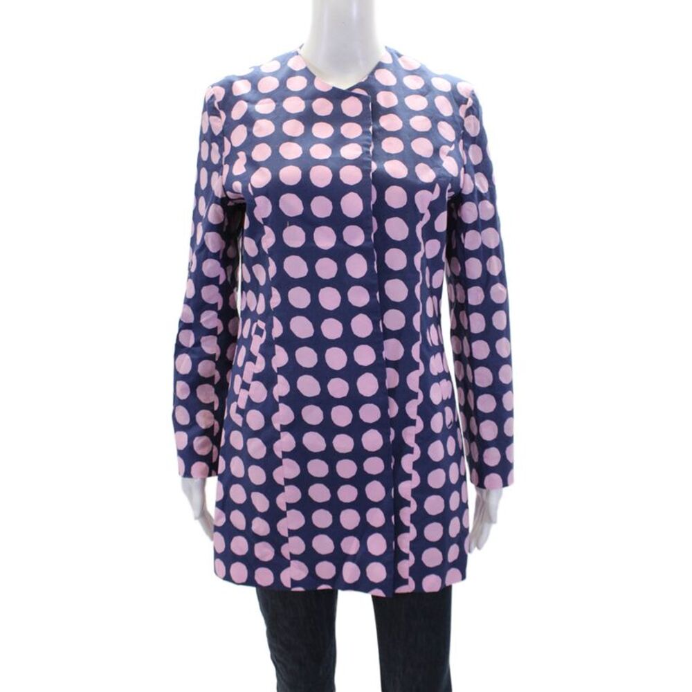 Grace Chuang Womens Cotton Long Sleeve Open Polka Dot Blouse Navy Size M